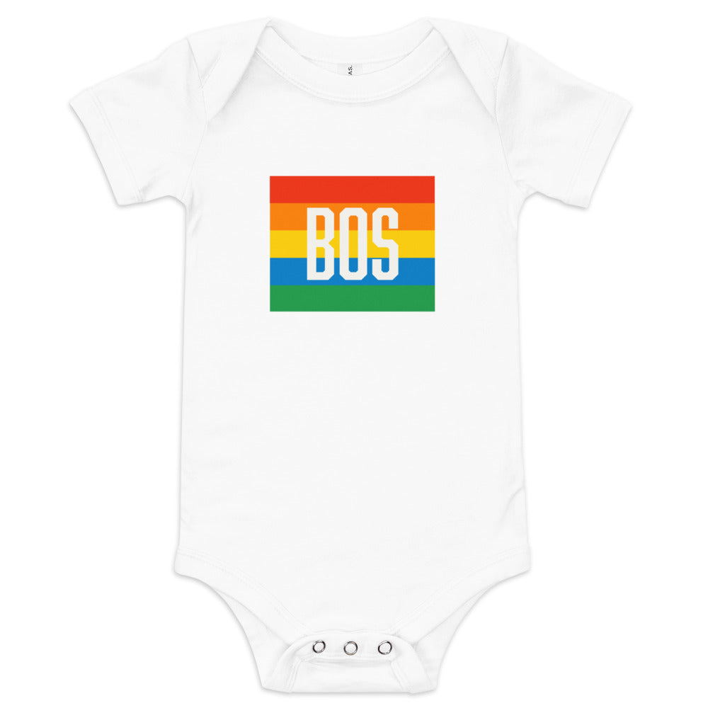 Boston "BOS" Pride Rainbow Baby Onesie - white