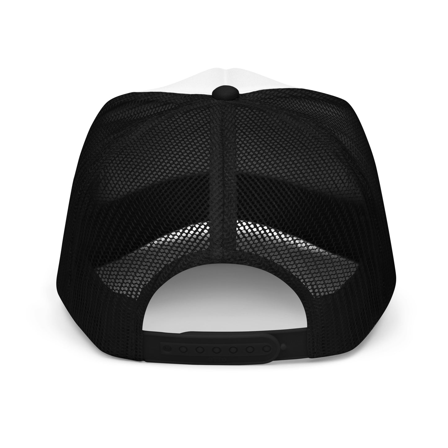 White/black trucker hat-Text "Boston" in green with image of basketball going into hoop.