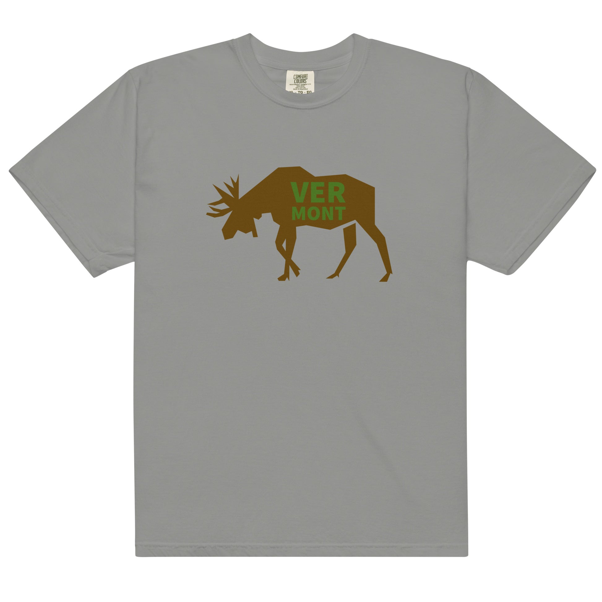light grey t-shirt with the text VERMONT on top of a moose