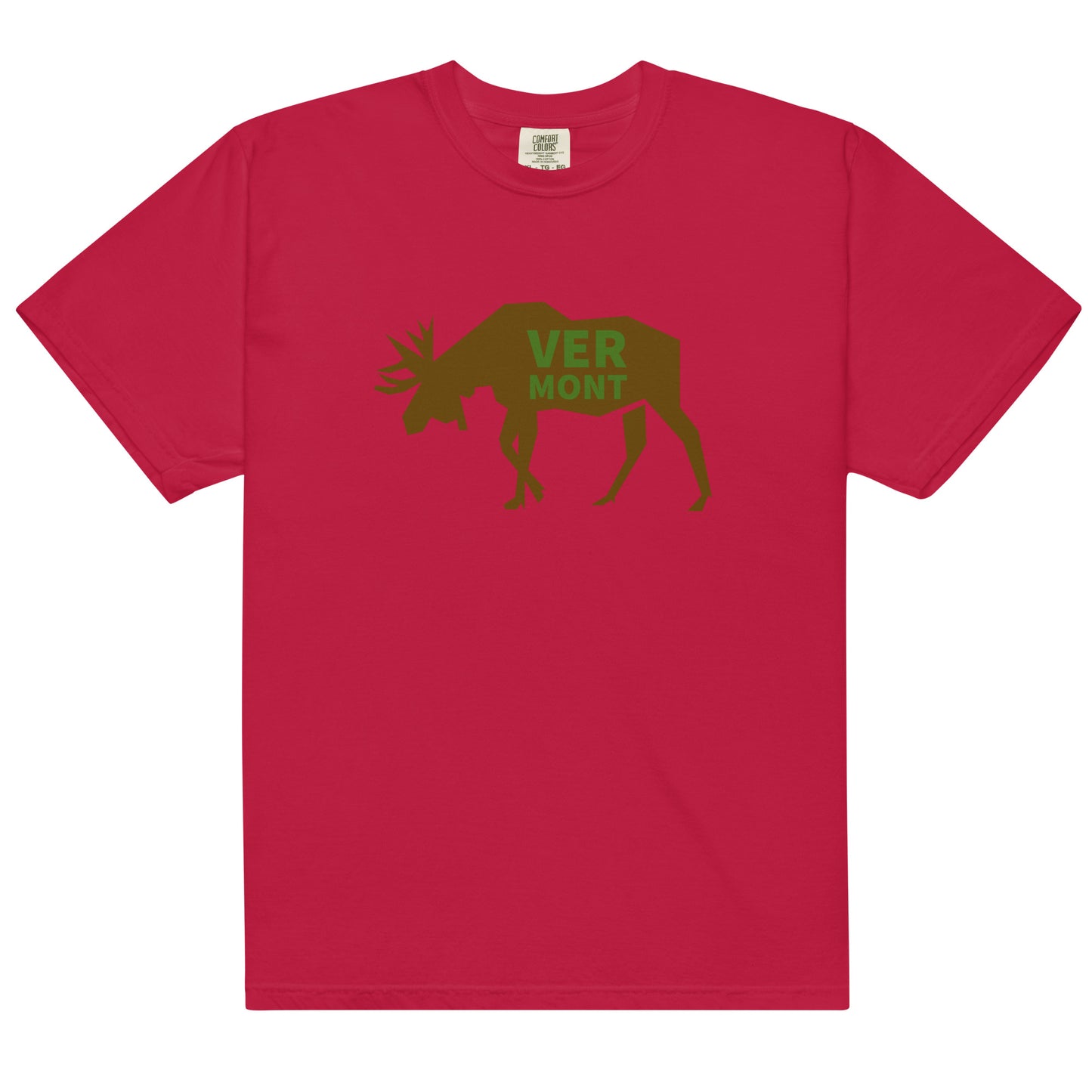 red t-shirt with the text VERMONT on top of a moose