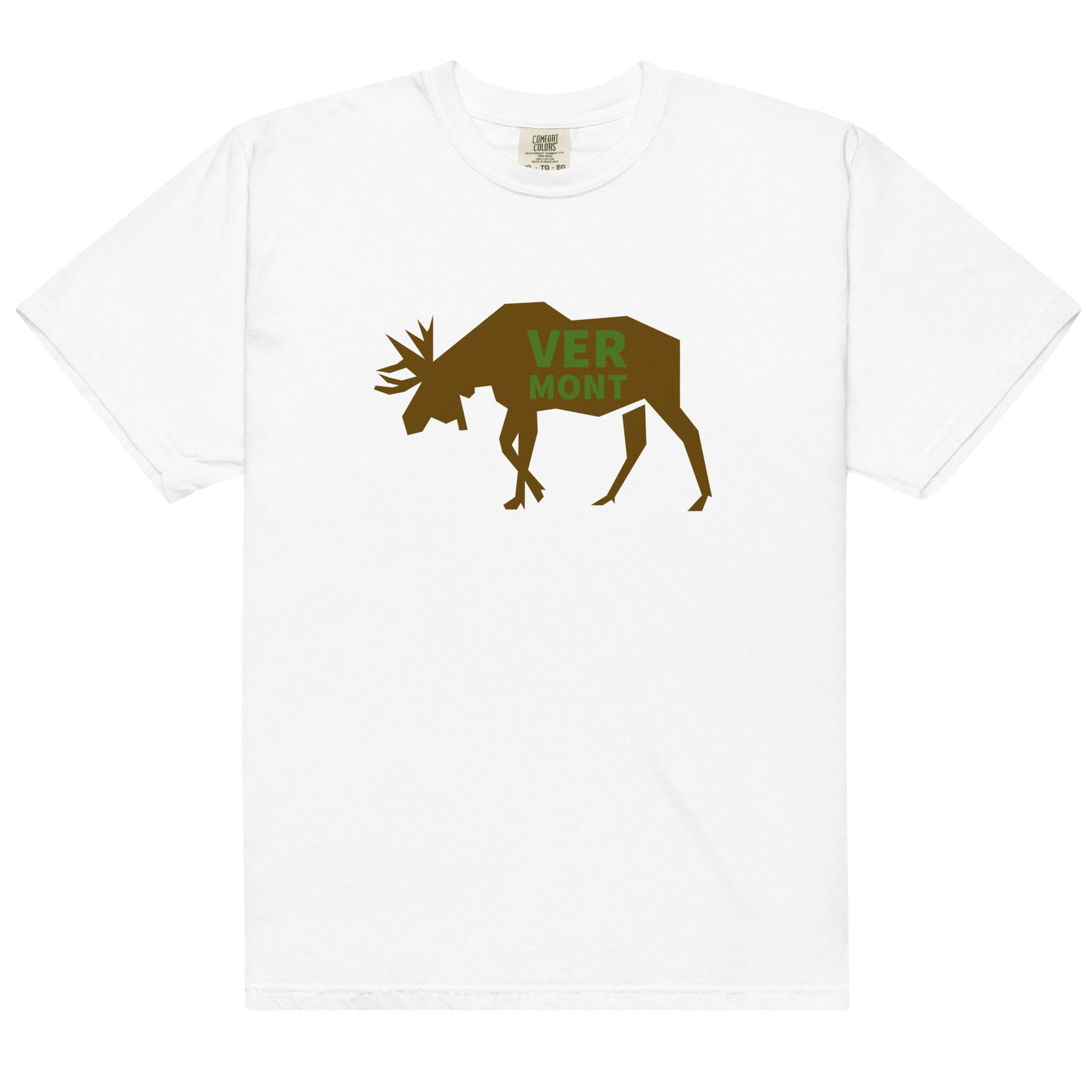 white t-shirt with the text VERMONT on top of a moose