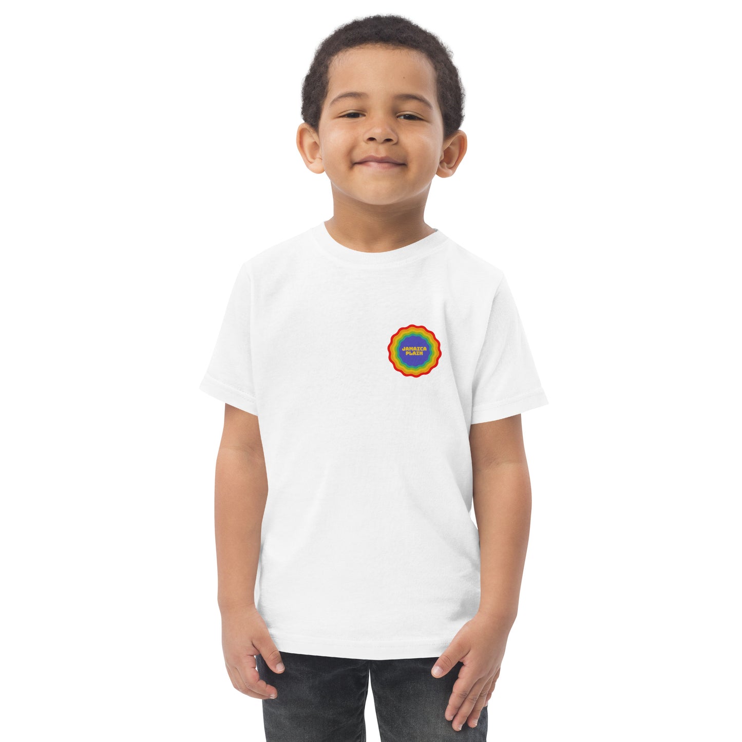 Jamaica Plain, Boston in a rainbow badge, white
