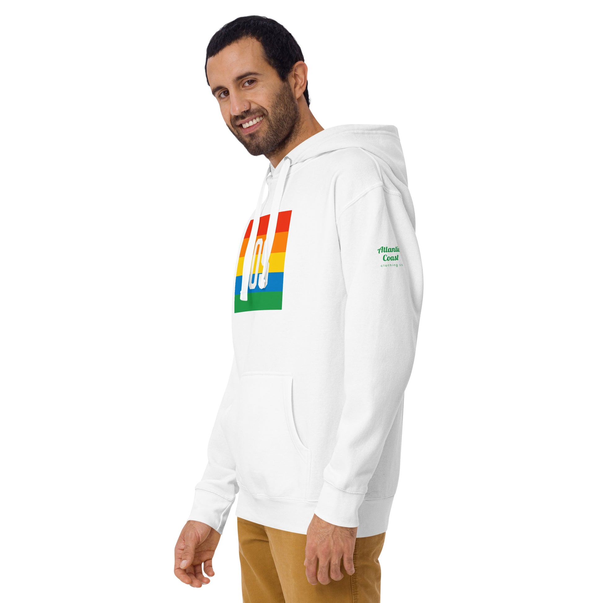 Boston "BOS" Hoodie, pride rainbow- white