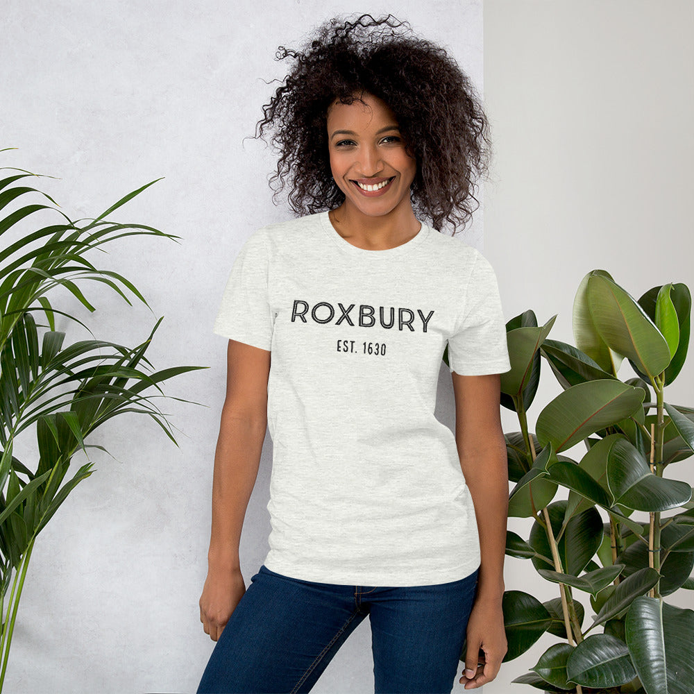 Roxbury t shirt, based on the neighborhood in Boston, MA; white