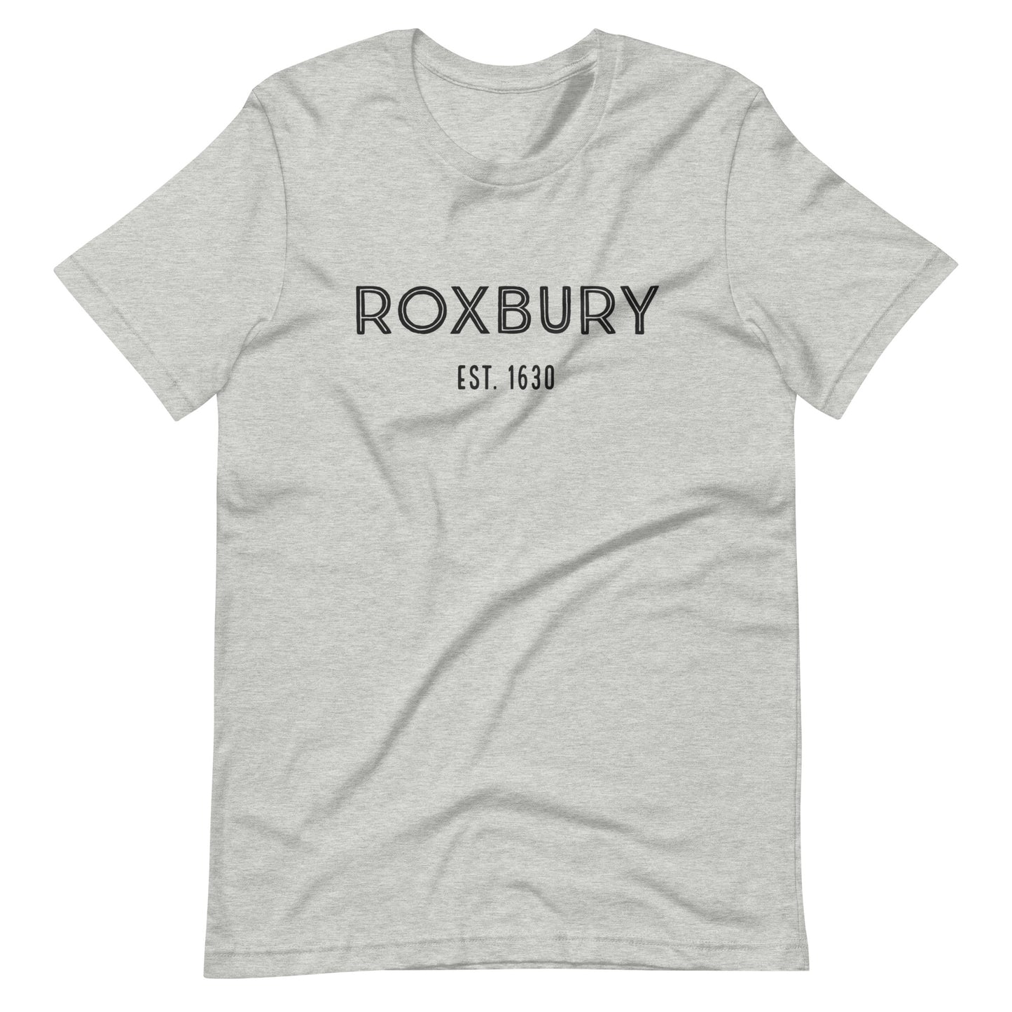 Roxbury t shirt, based on the neighborhood in Boston, MA; heather grey
