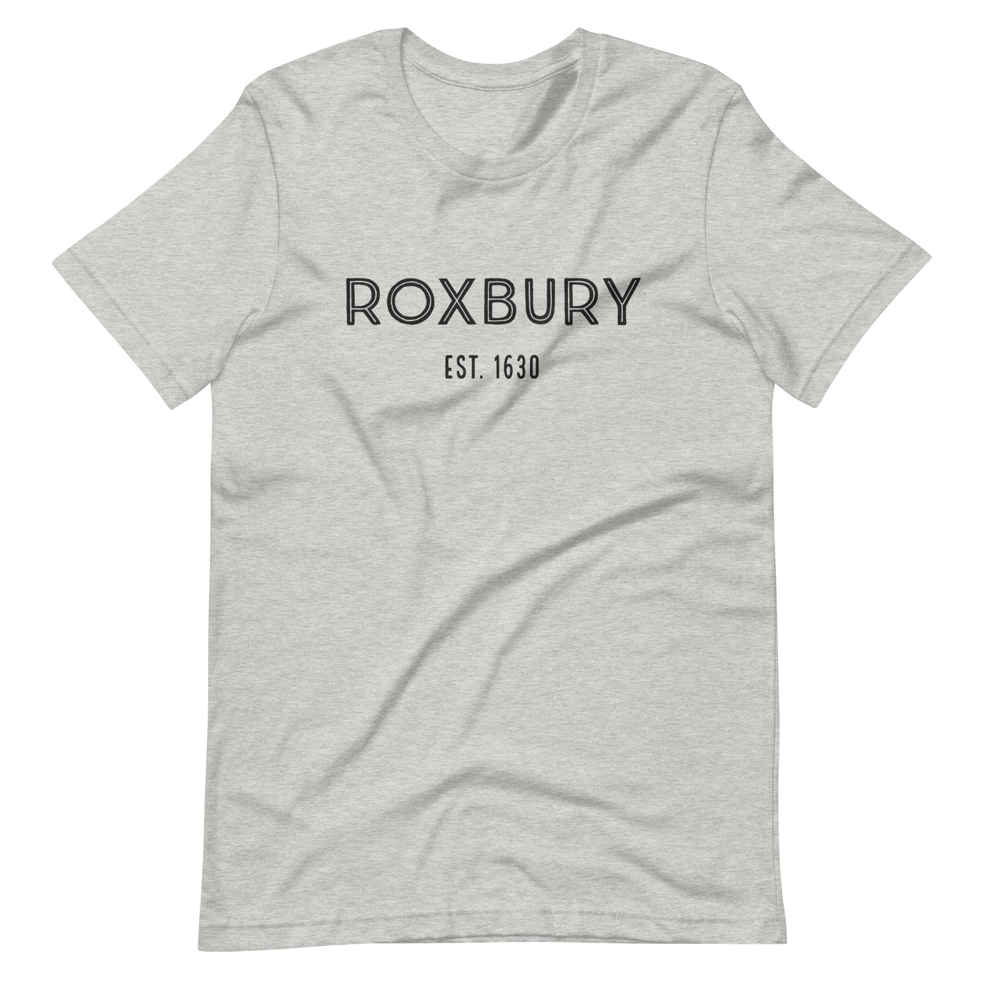 Roxbury t shirt, based on the neighborhood in Boston, MA; heather grey