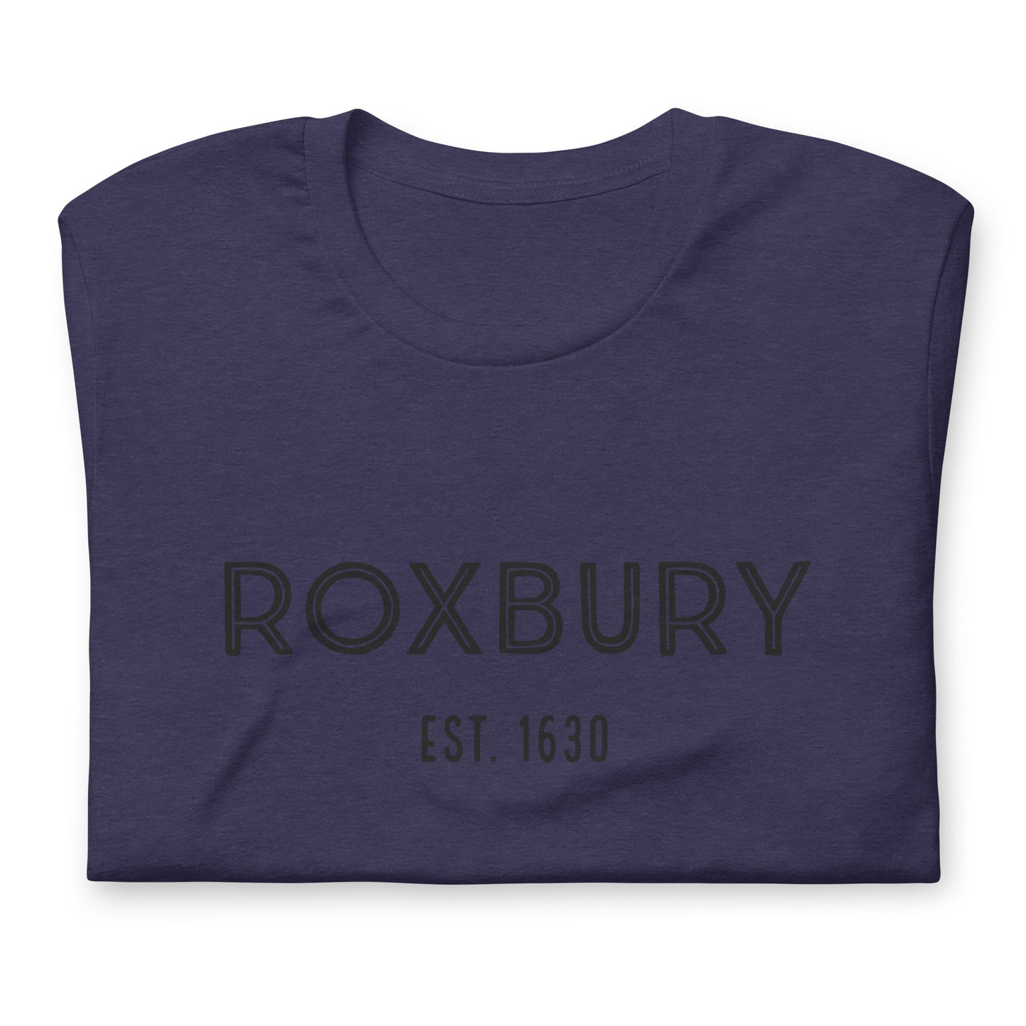 Roxbury t shirt, based on the neighborhood in Boston, MA; blue