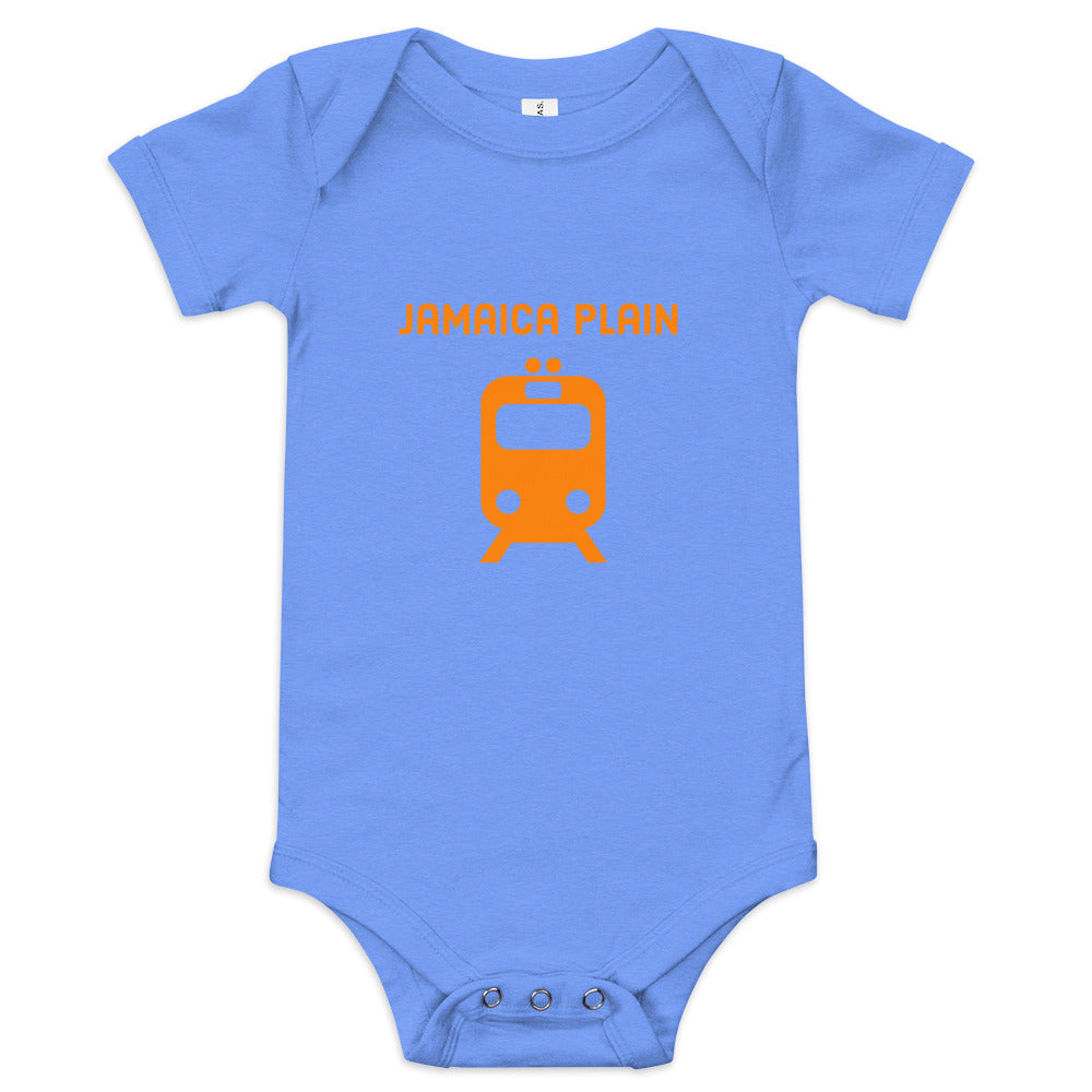 Orange Line Baby Onesie, Jamaica Plain, Boston, orange train, blue