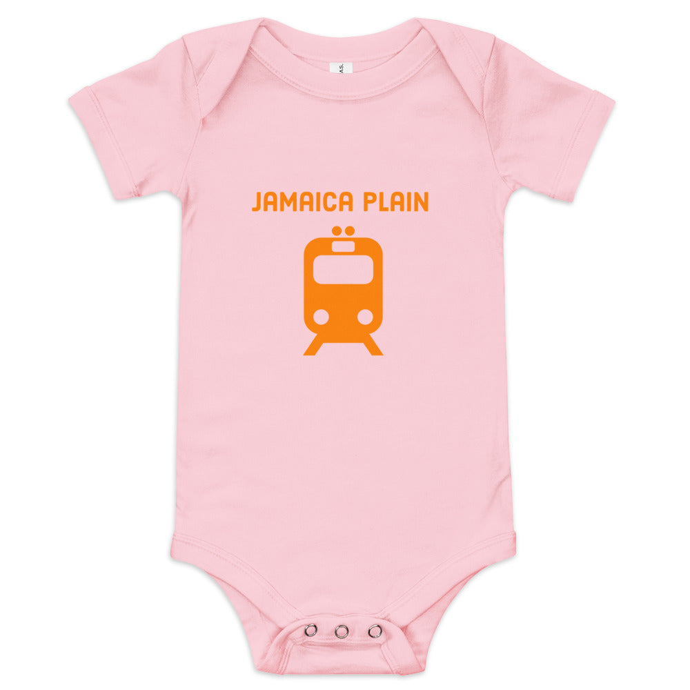 Orange Line Baby Onesie, Jamaica Plain, Boston, orange train, pink