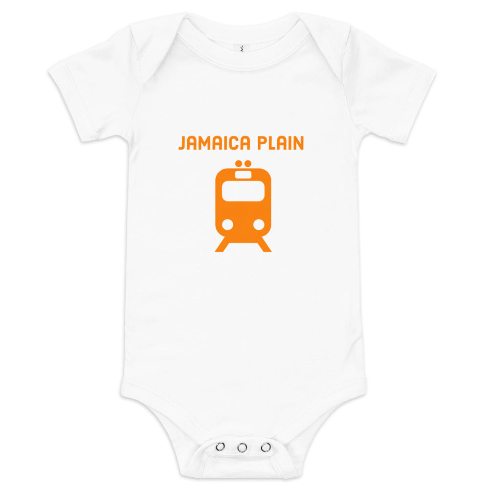 Orange Line Baby Onesie, Jamaica Plain, Boston, orange train, white
