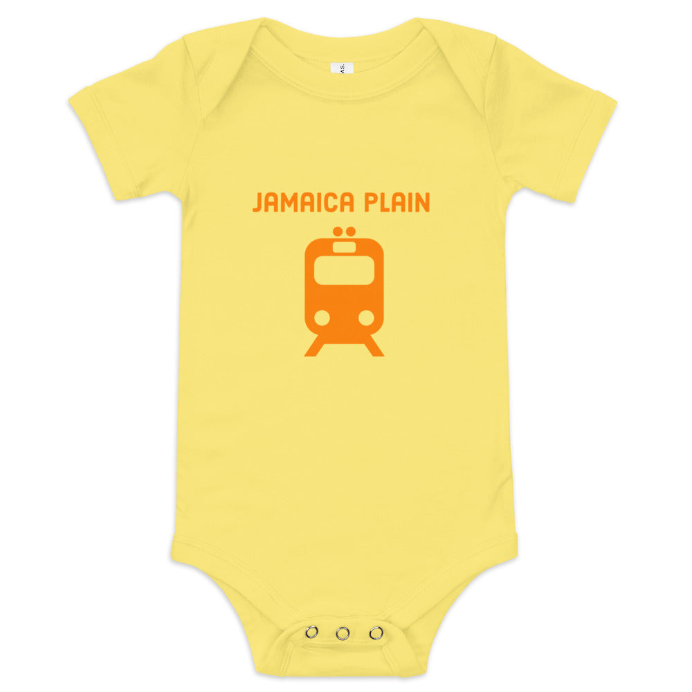 Orange Line Baby Onesie, Jamaica Plain, Boston, orange train, yellow