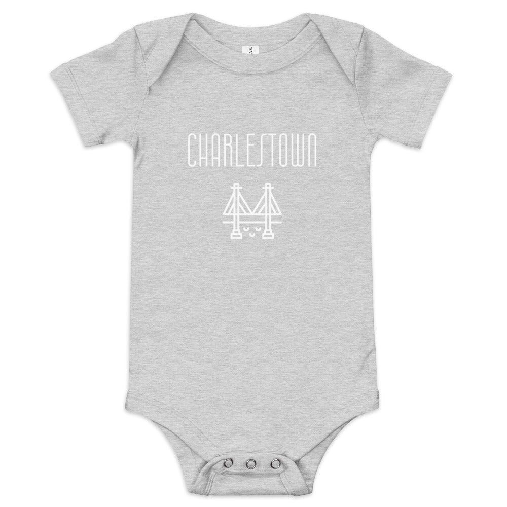 Charlestown, Boston MA suspension bridge baby onesie, grey