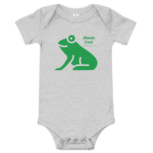 baby onesie with frog on front, grey