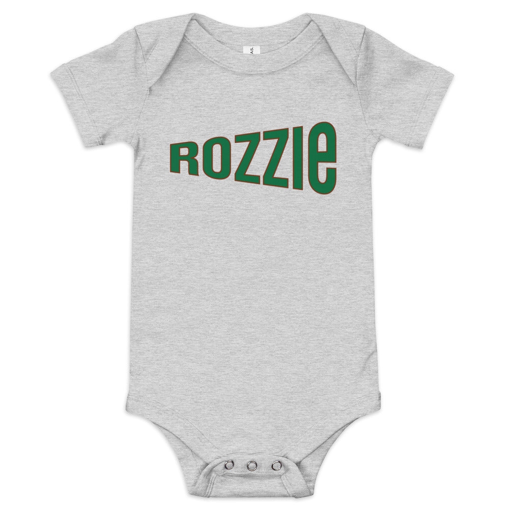 Rozzie baby onesie, Roslindale neighborhood, Boston MA