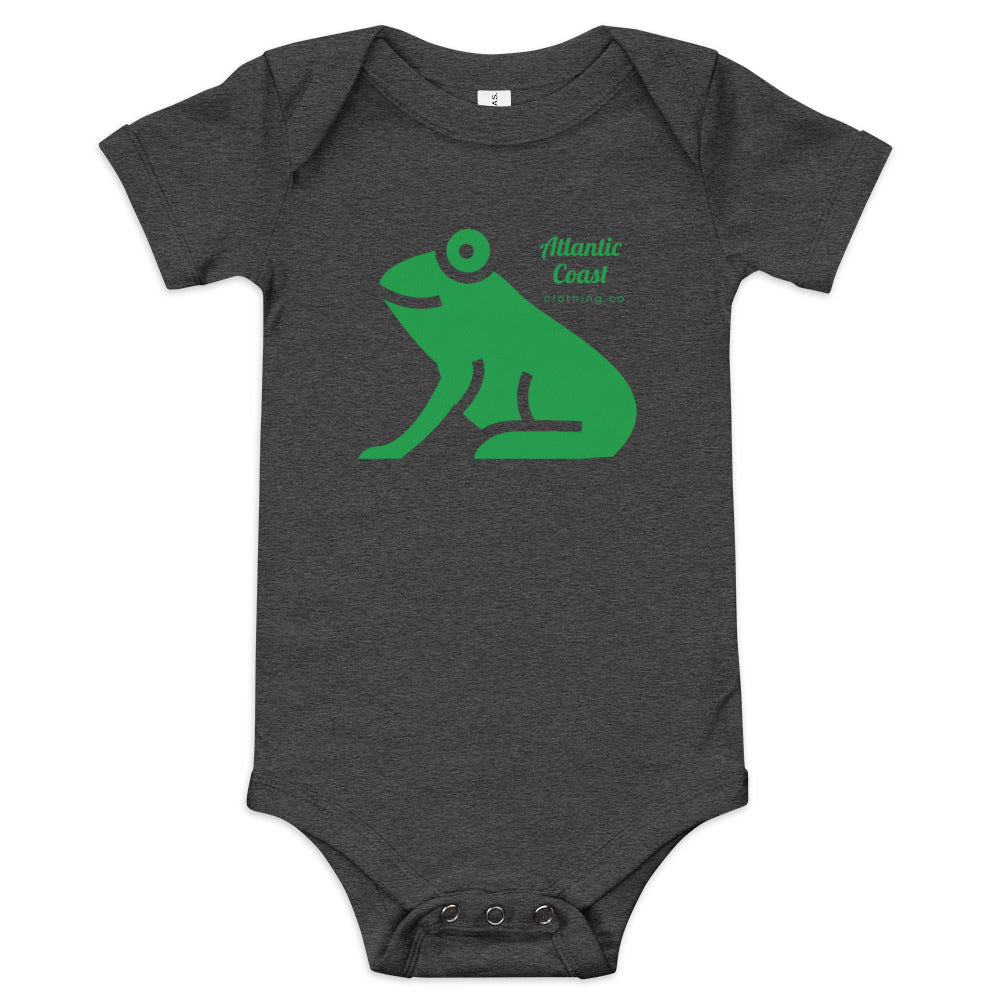 baby onesie with frog on front, grey