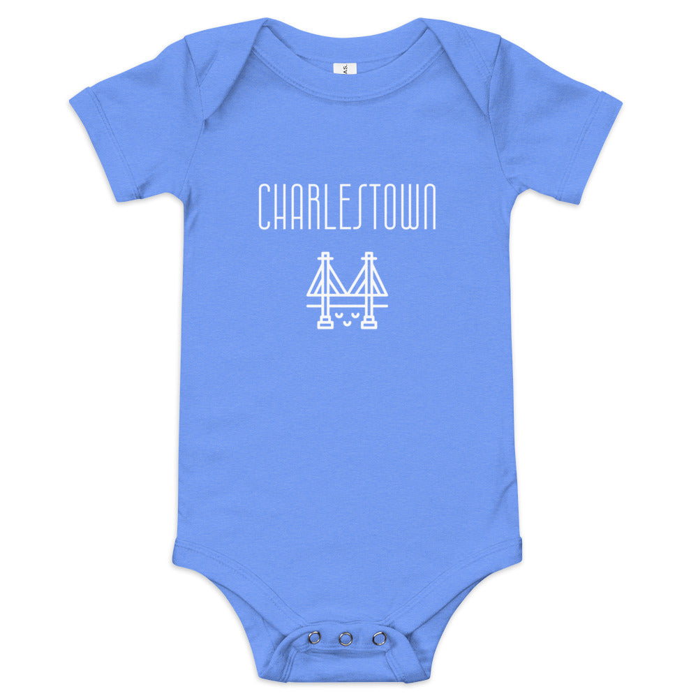 Charlestown, Boston MA suspension bridge baby onesie, bright blue