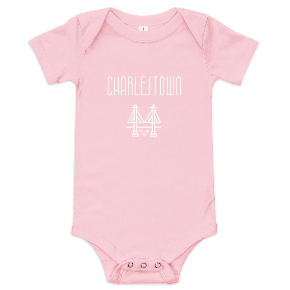 Charlestown, Boston MA suspension bridge baby onesie, pink