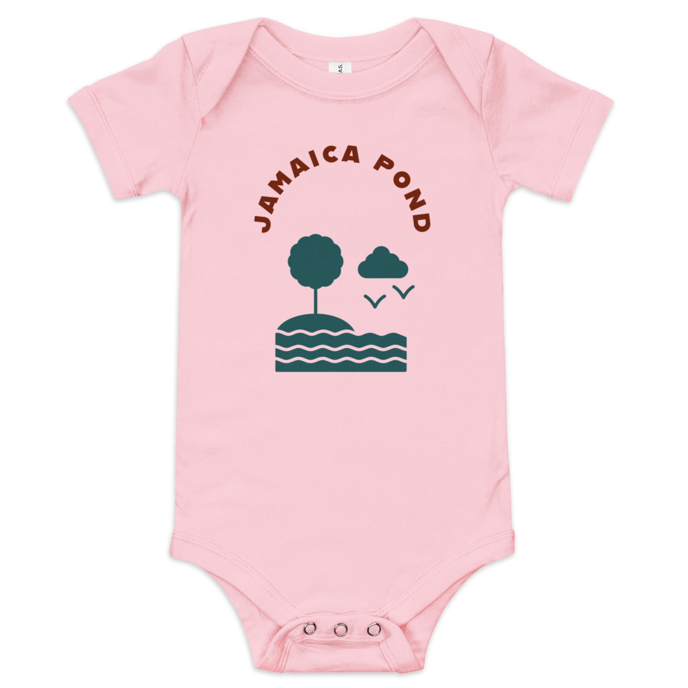 Jamaica Pond, Boston MA Baby Onesie, pink