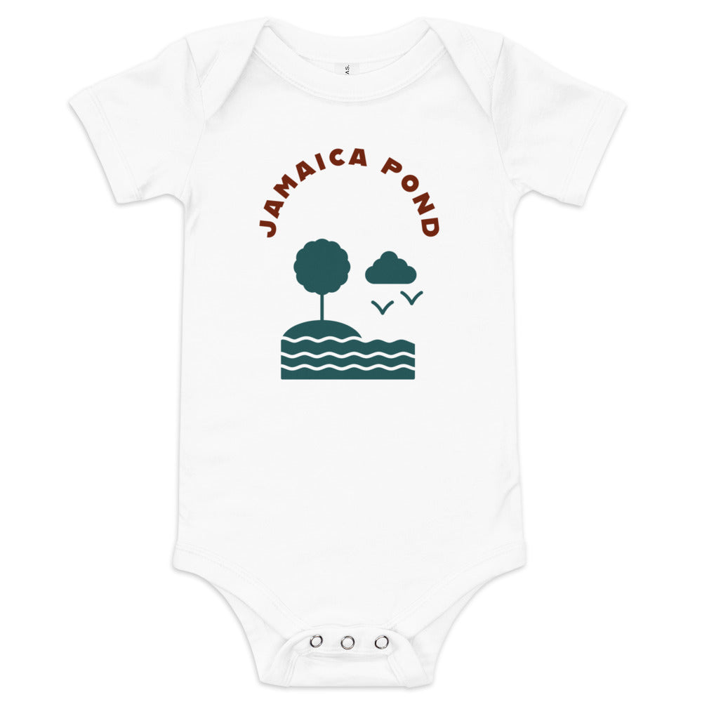 Jamaica Pond, Boston MA Baby Onesie, white