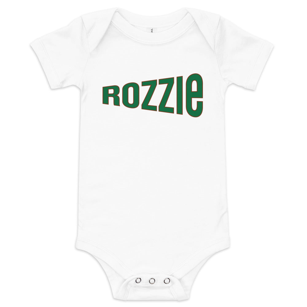 Rozzie baby onesie, Roslindale neighborhood, Boston MA