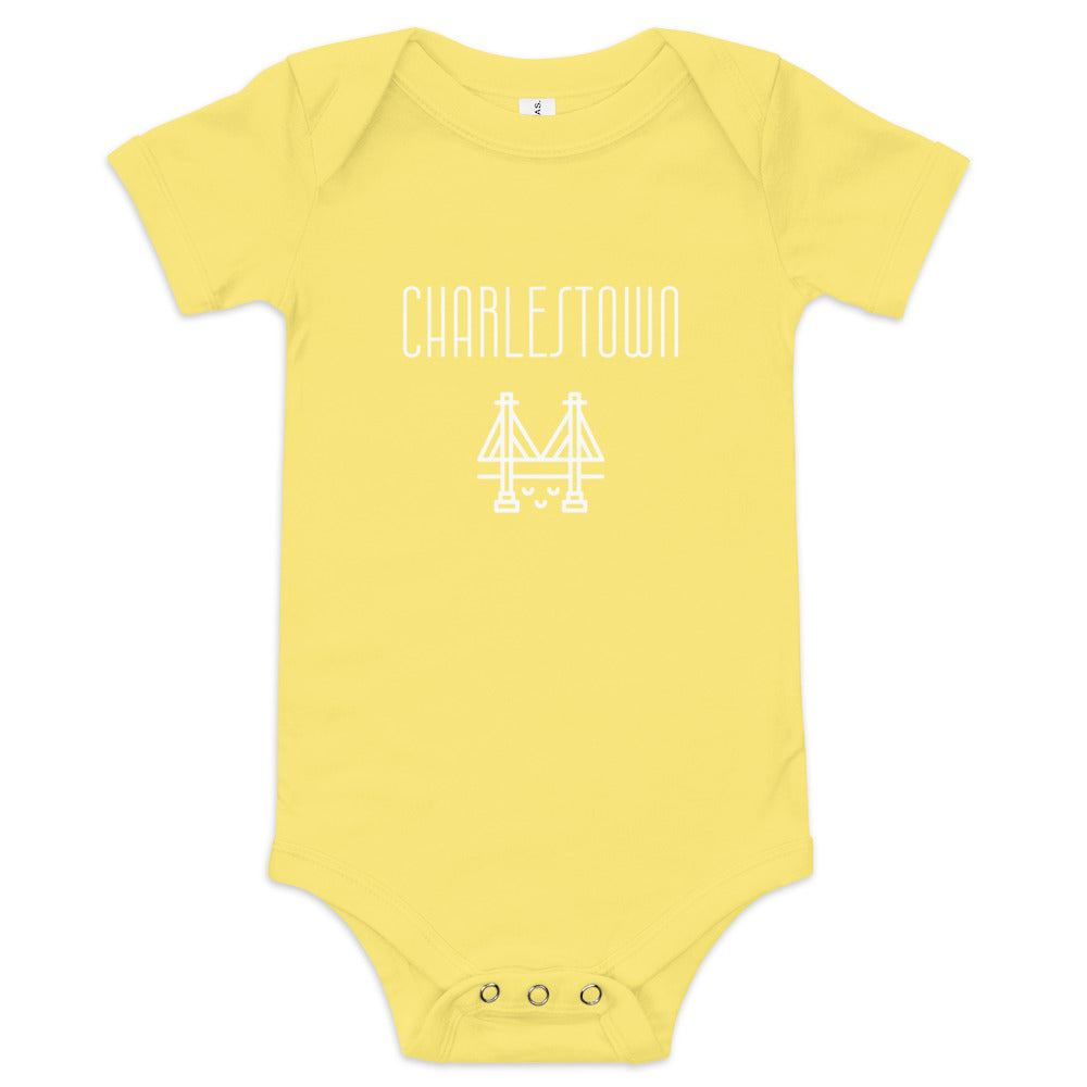 Charlestown, Boston MA suspension bridge baby onesie, yellow