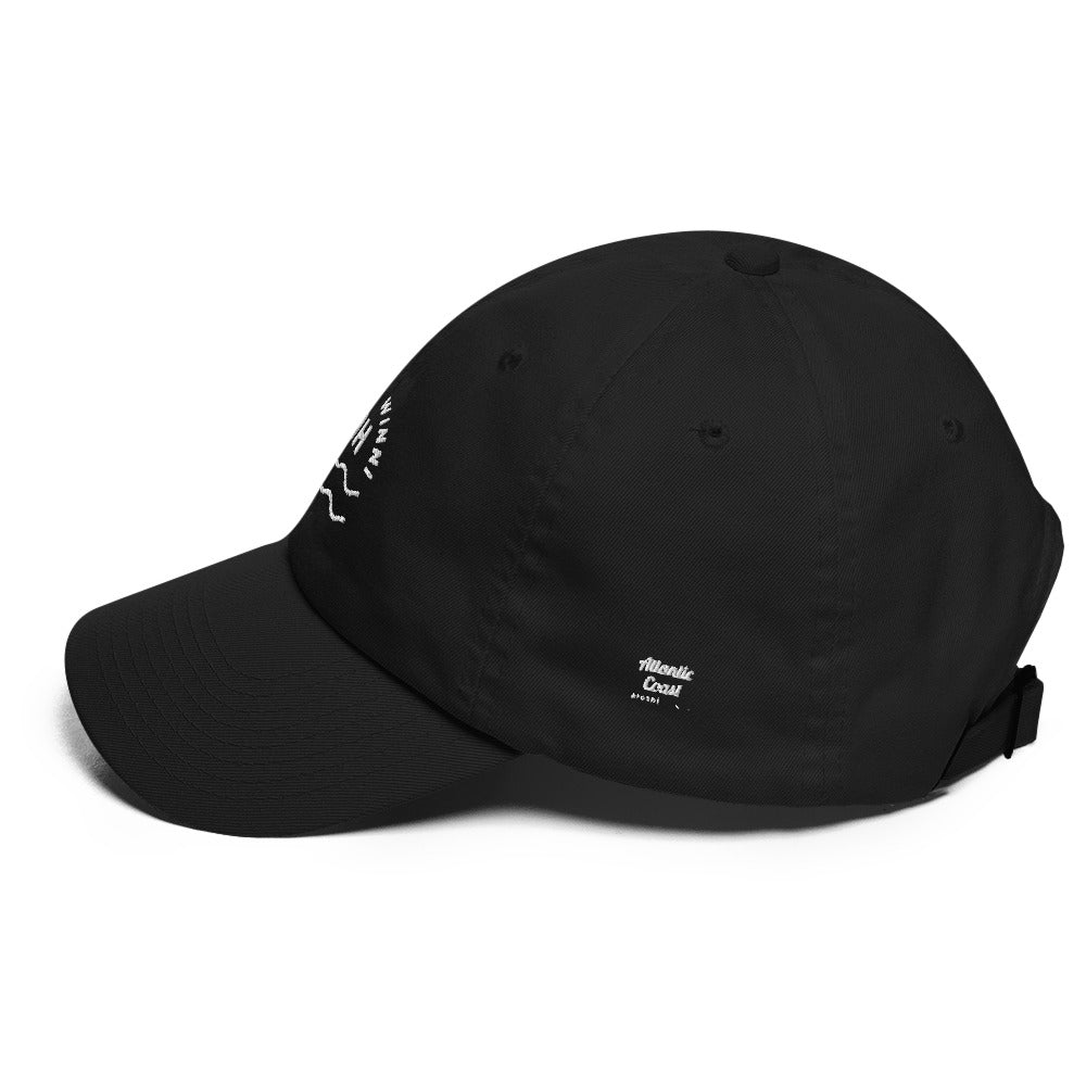 "Lake Winni" Lake Winnipesaukee dad hat, black, side view