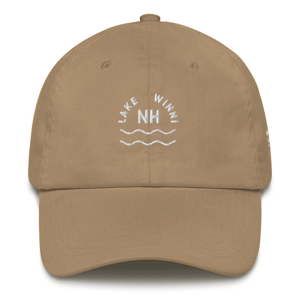 "Lake Winni" Lake Winnipesaukee dad hat, khaki