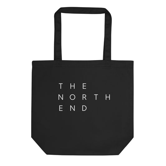 black tote with the text "The North End " in white.