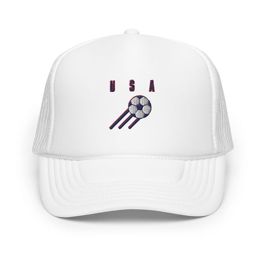 USA soccer trucker hat, white