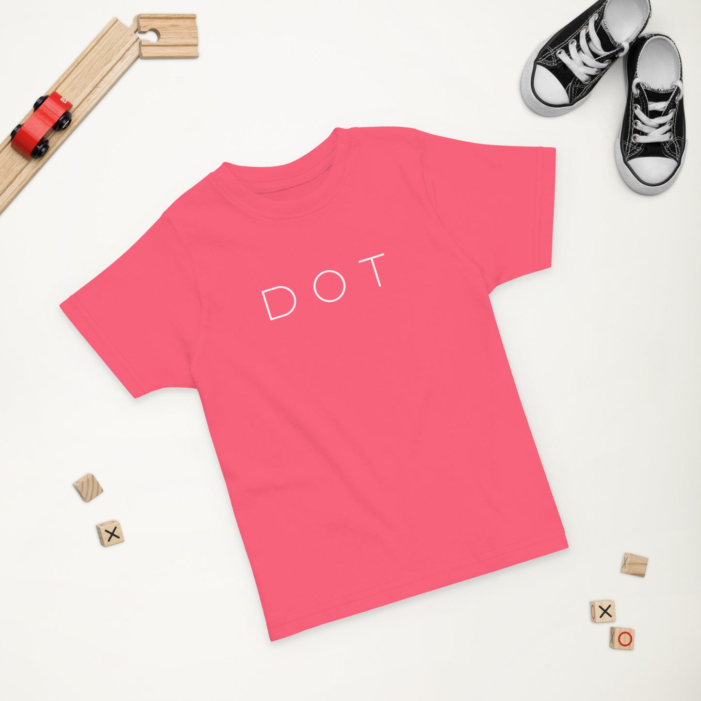 Dorchester "DOT" Tee (Toddler), toys in the background, hot pink