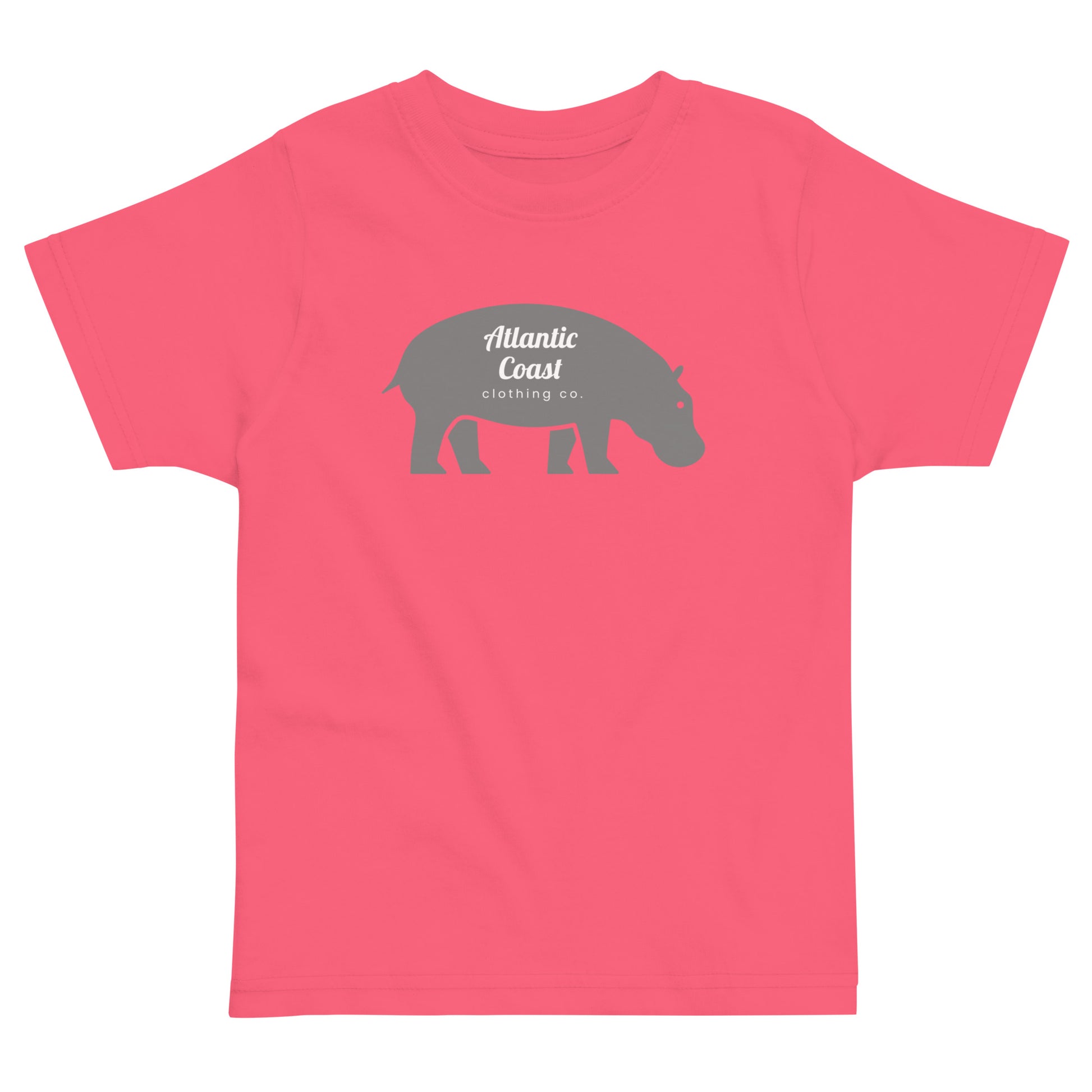 grey hippo on a pink shirt, atlantic coast clothing company, boston ma