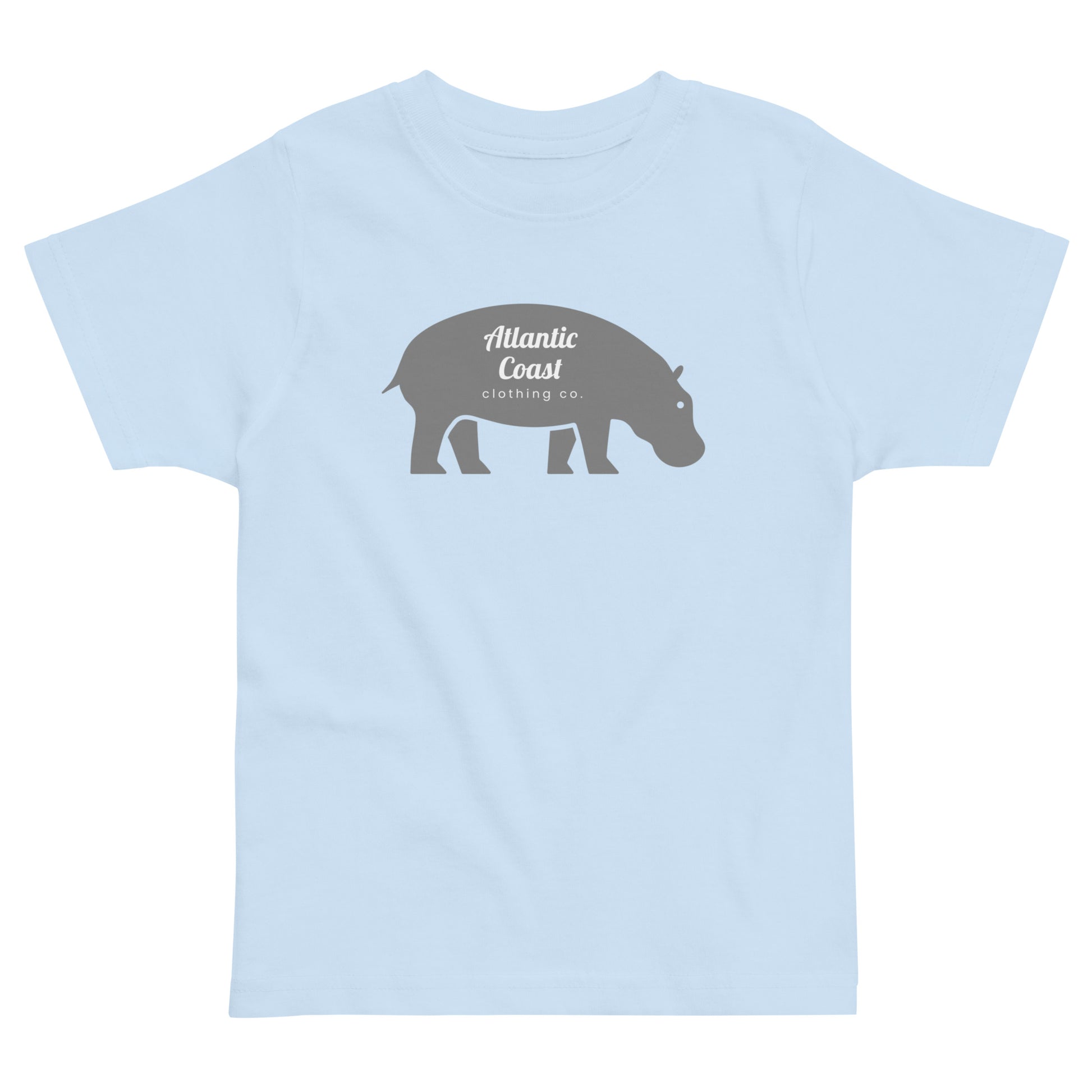 grey hippo on a blue shirt, atlantic coast clothing company, boston ma