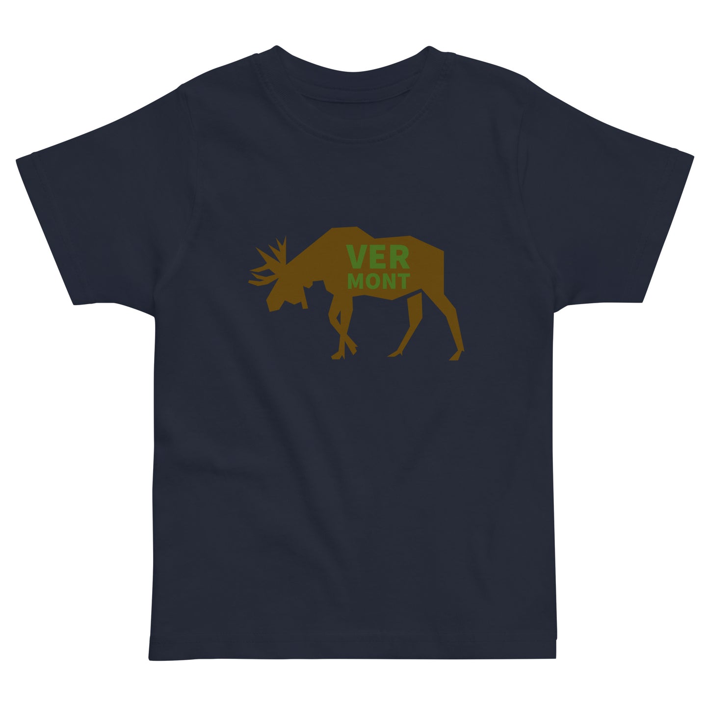 navy t-shirt with the text VERMONT on top of a moose