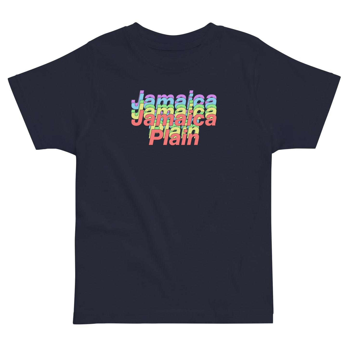 Rainbows in Jamaica Plain, Boston t shirt, toddler size, blue