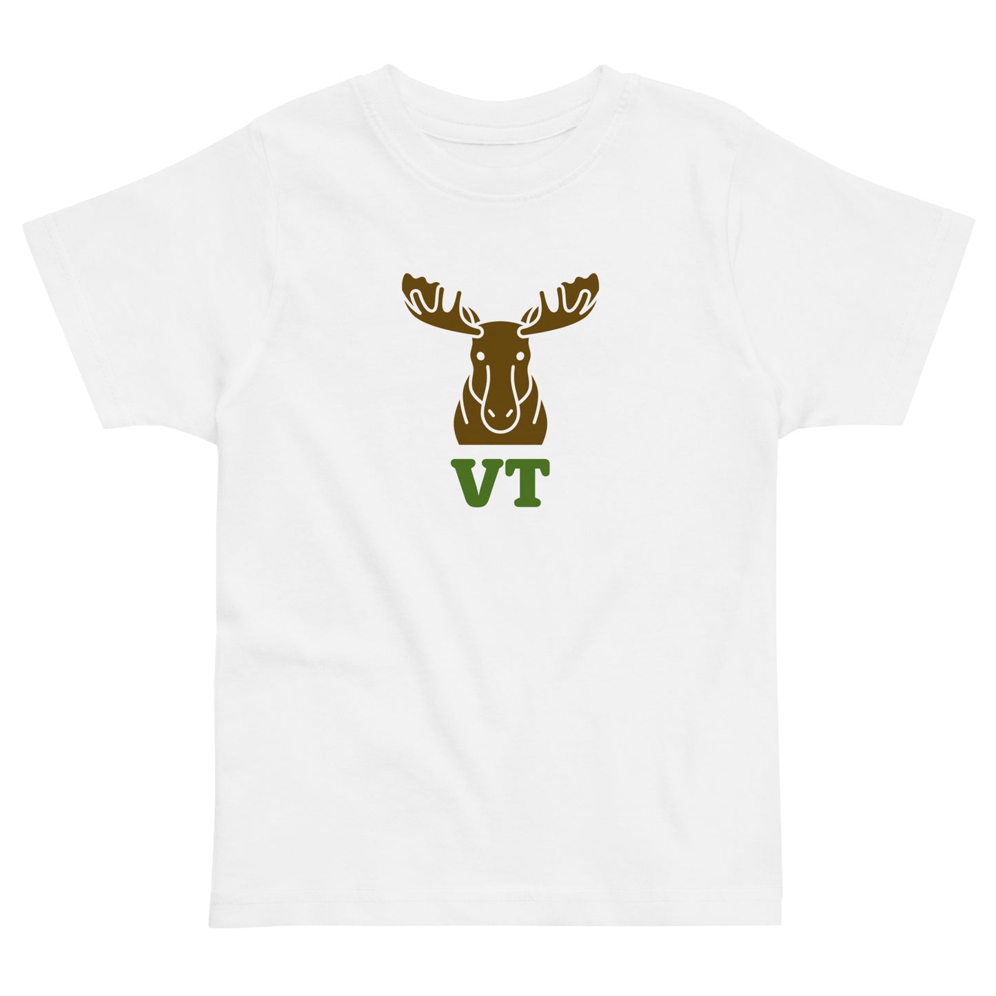 white t-shirt with the text VT on top of a moose head