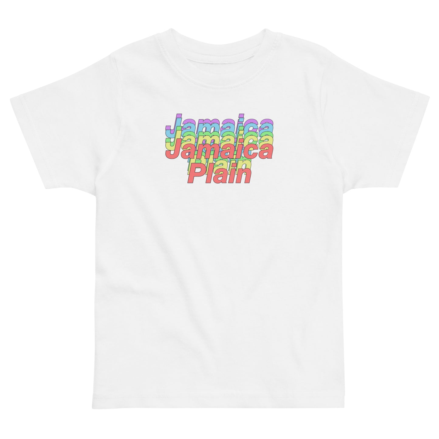 Rainbows in Jamaica Plain, Boston t shirt, toddler size, white