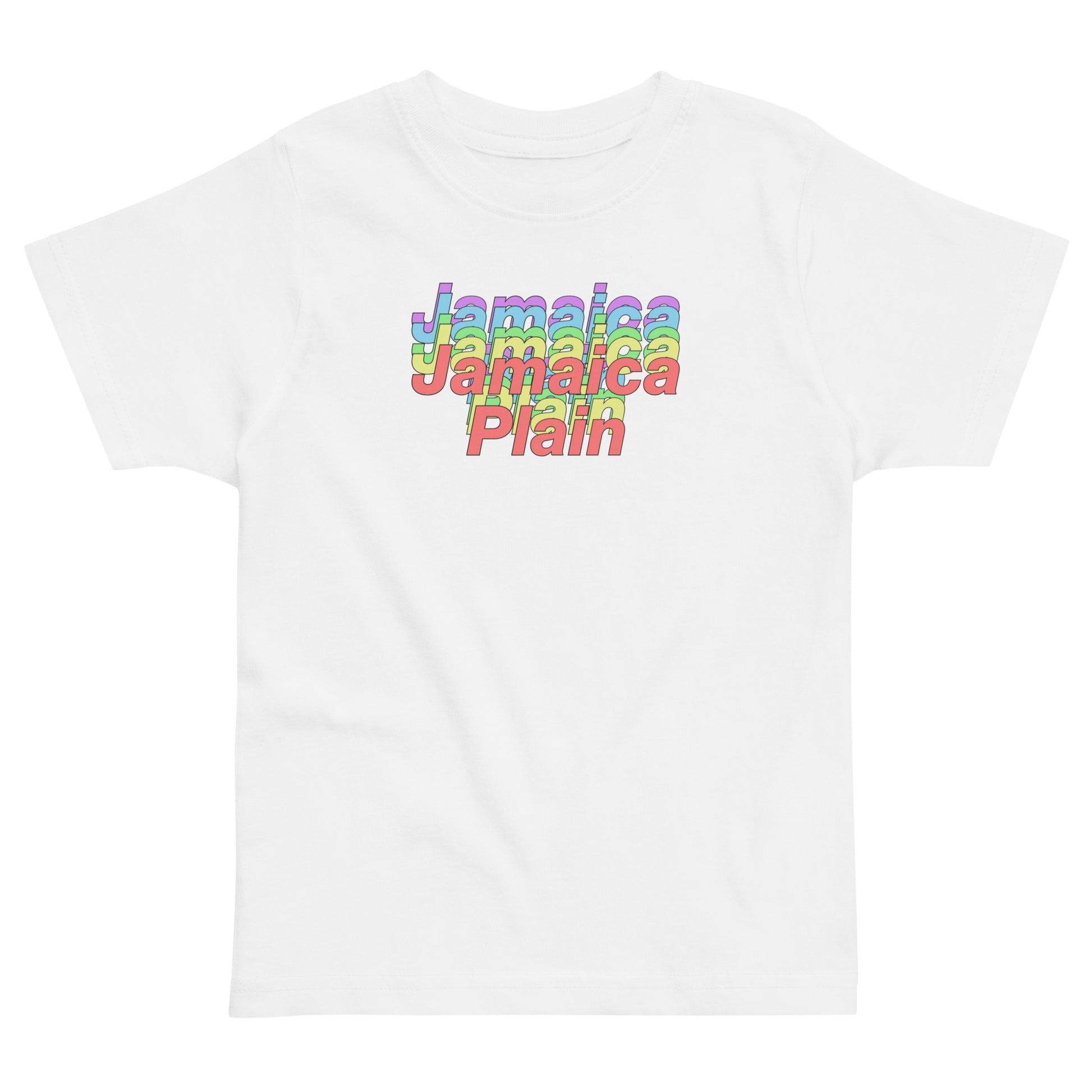 Rainbows in Jamaica Plain, Boston t shirt, toddler size, white