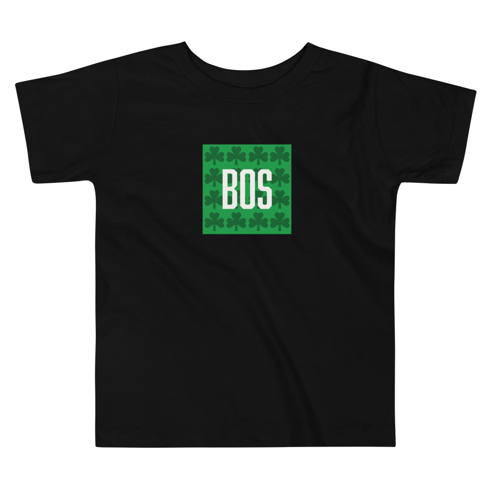 Boston "BOS" (toddler) t shirt with green shamrocks, black