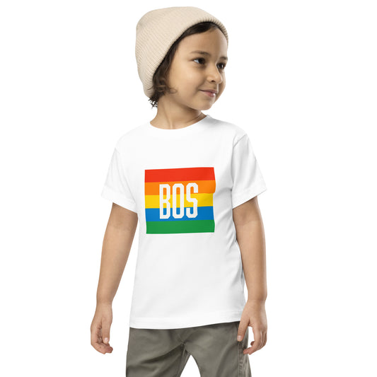 Boston "BOS" Pride T shirt (Toddler), white, on model