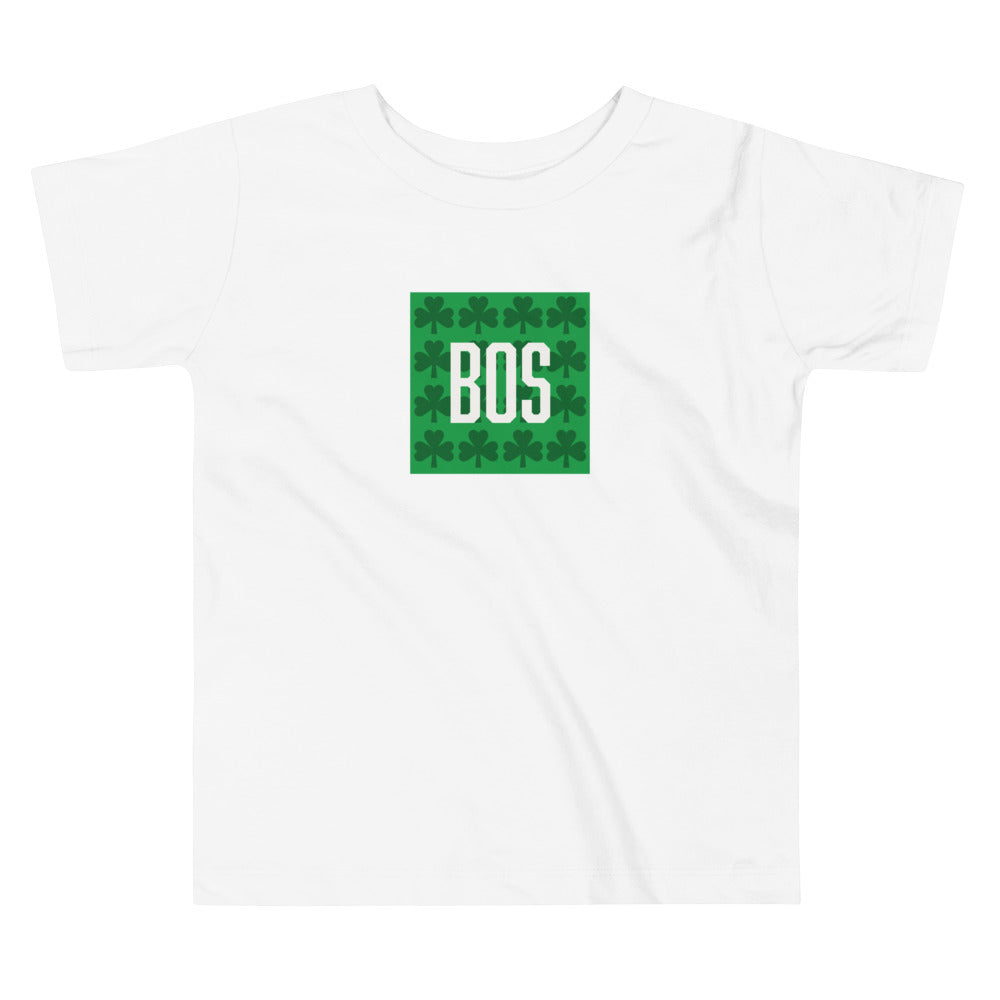 Boston "BOS" (toddler) t shirt with green shamrocks, white