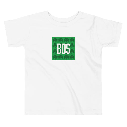 Boston "BOS" (toddler) t shirt with green shamrocks, white