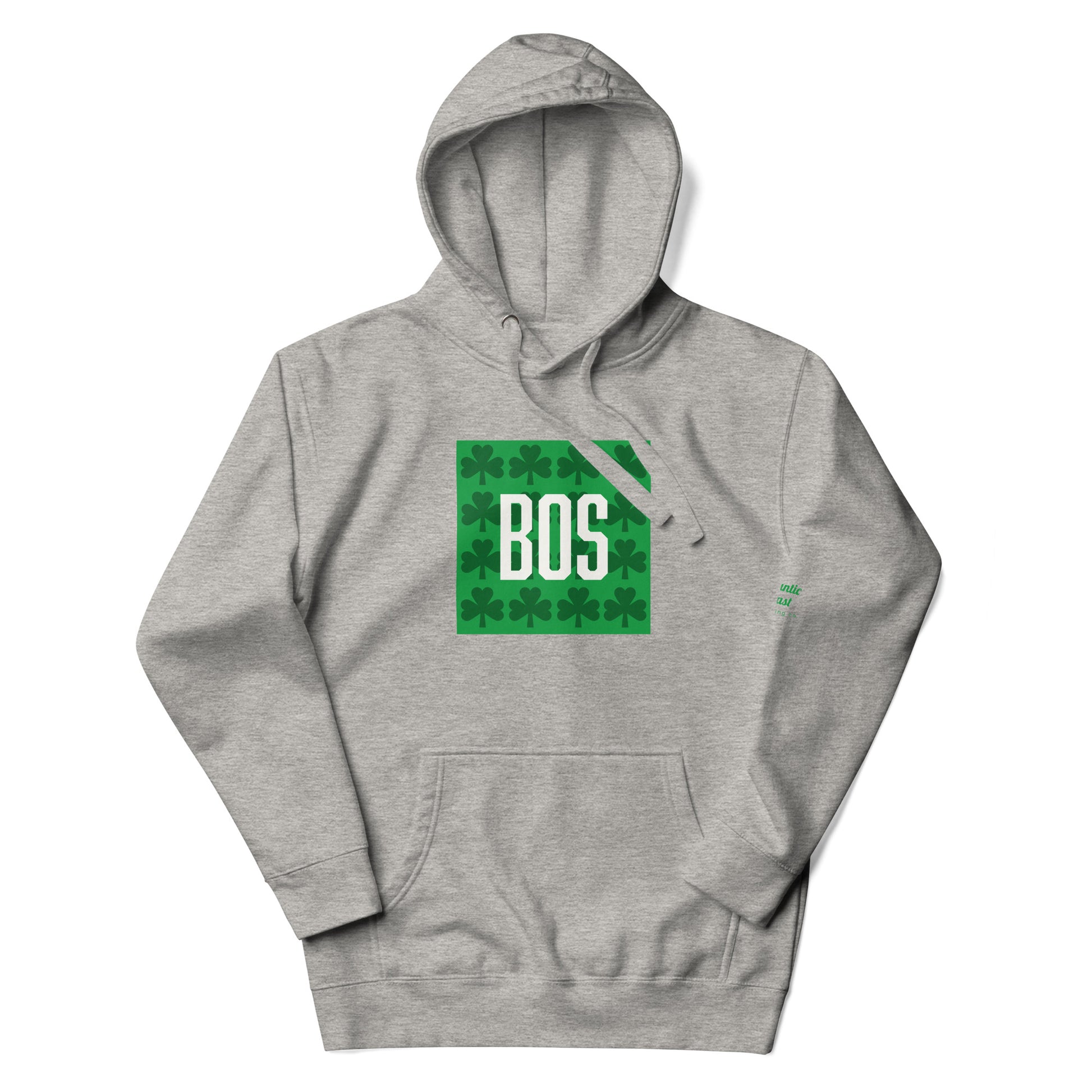 Boston "BOS" Hoodie with Green Shamrocks- grey