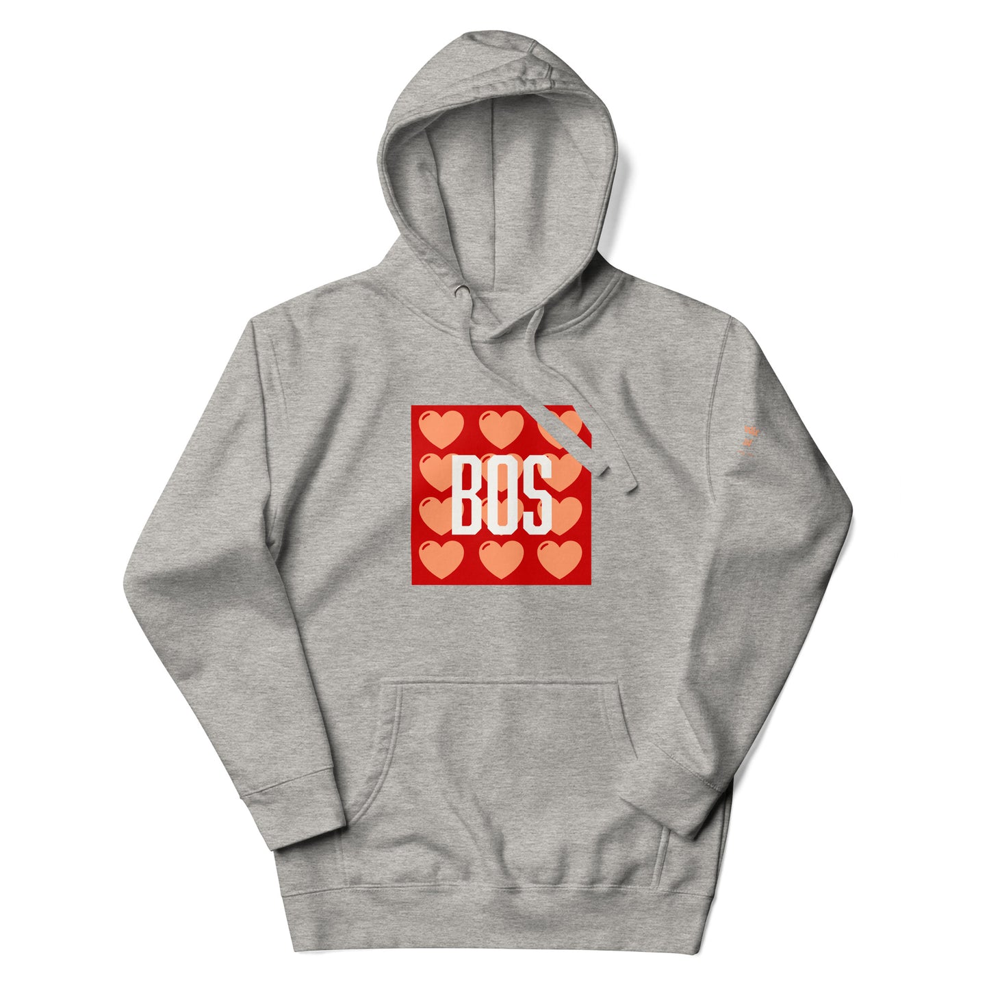 Boston "BOS" Hoodie with red/pink hearts- grey