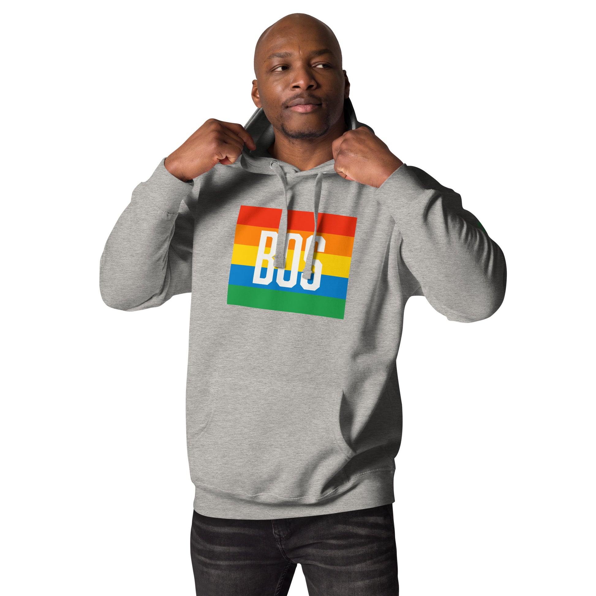 Boston "BOS" Hoodie, pride rainbow- grey