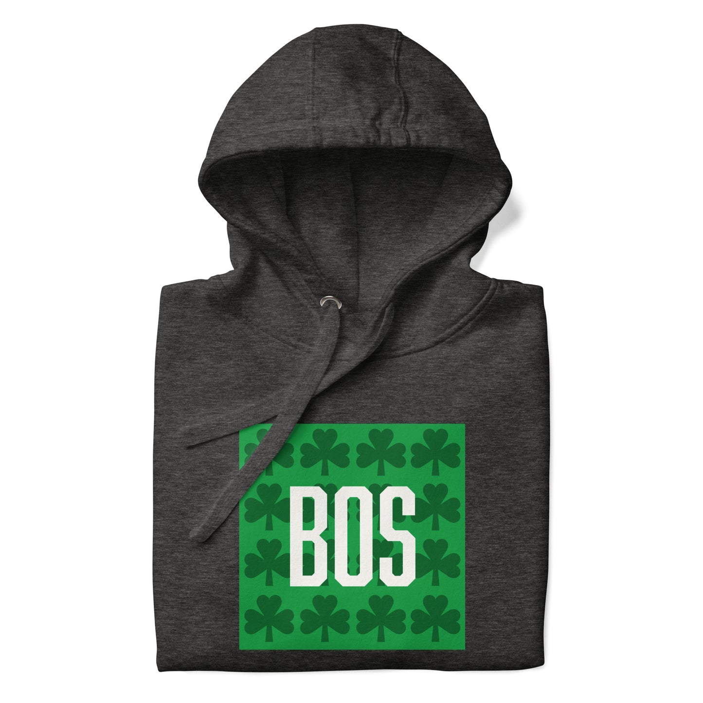 Boston "BOS" Hoodie with Green Shamrocks- dark grey