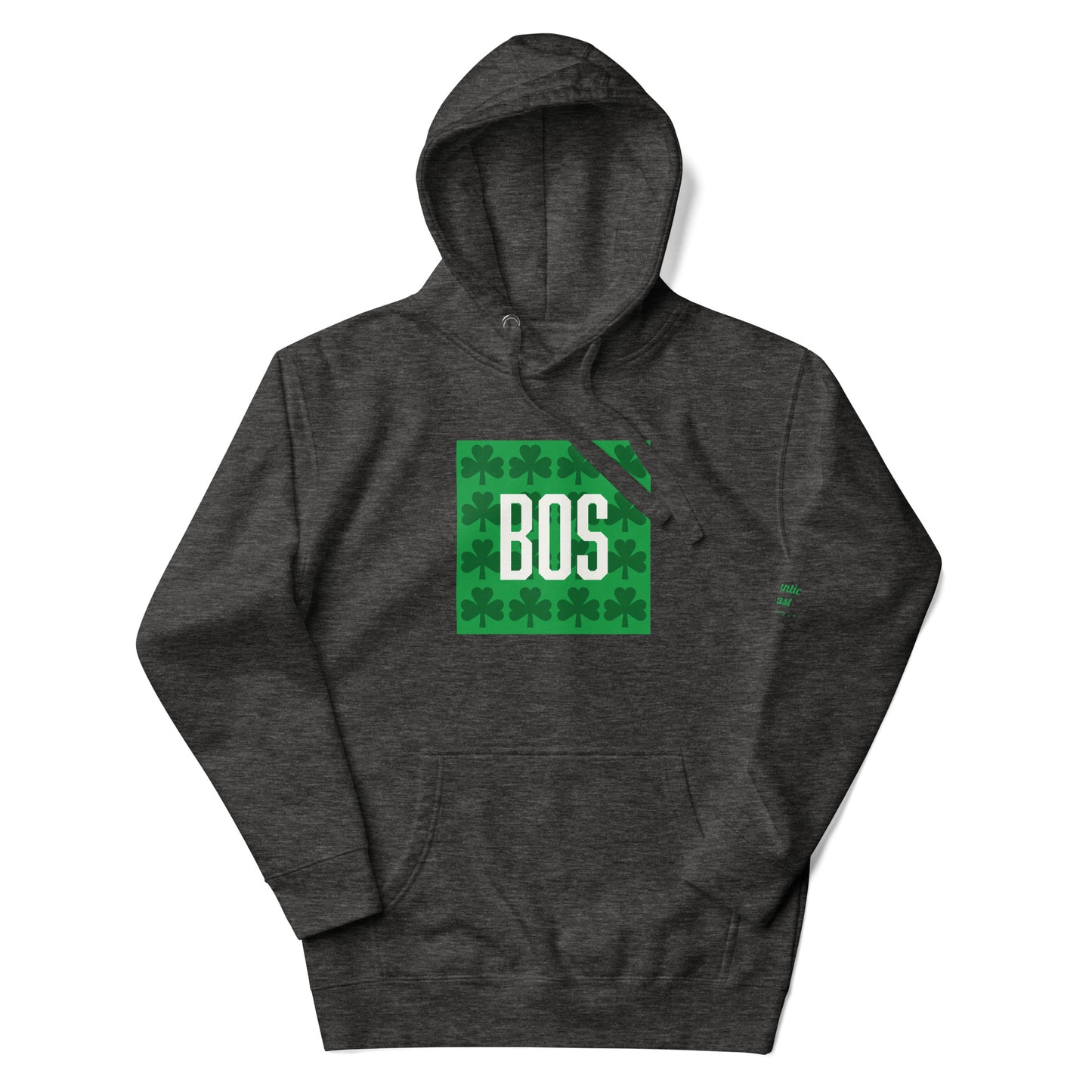 Boston "BOS" Hoodie with Green Shamrocks- dark grey