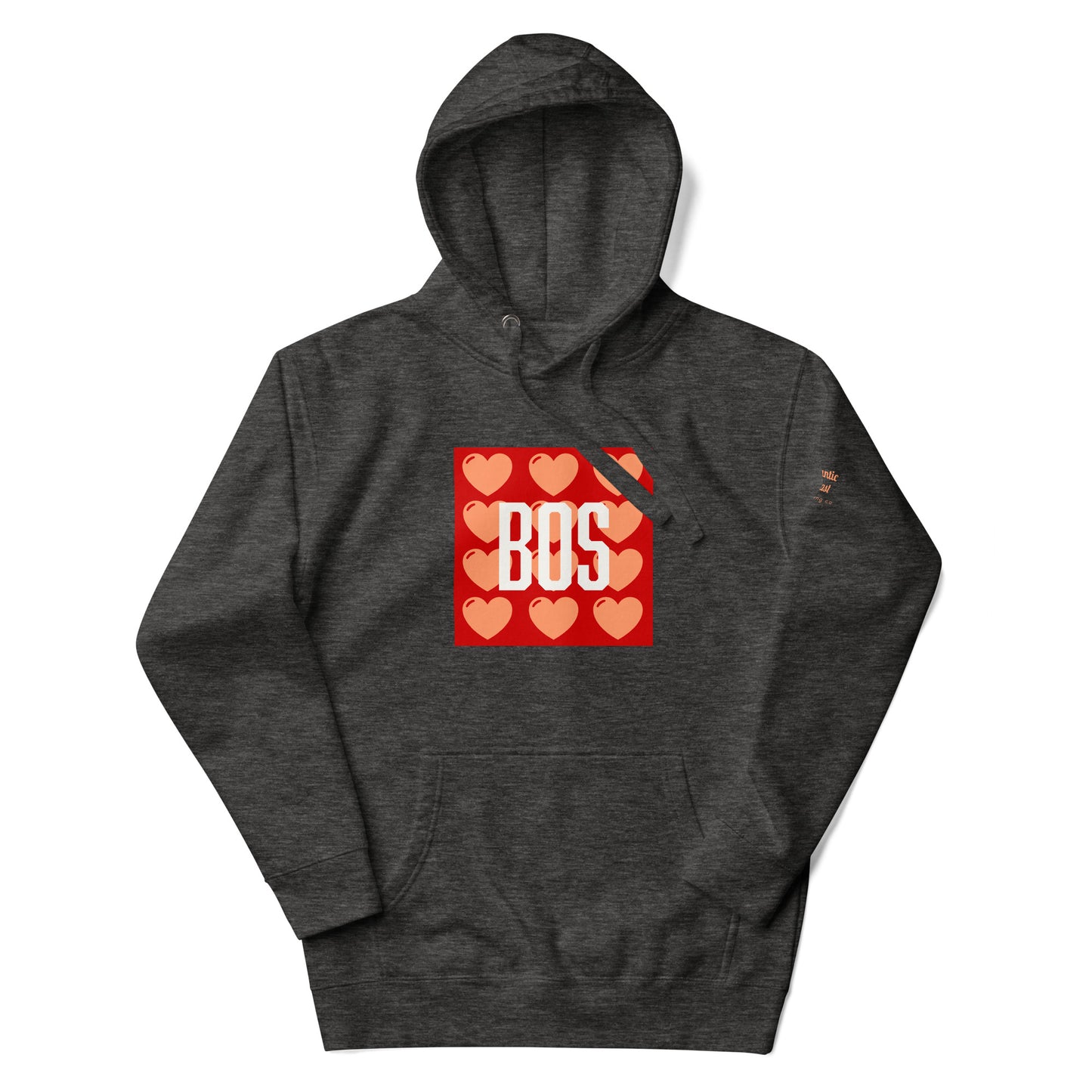 Boston "BOS" Hoodie with red/pink hearts- dark grey