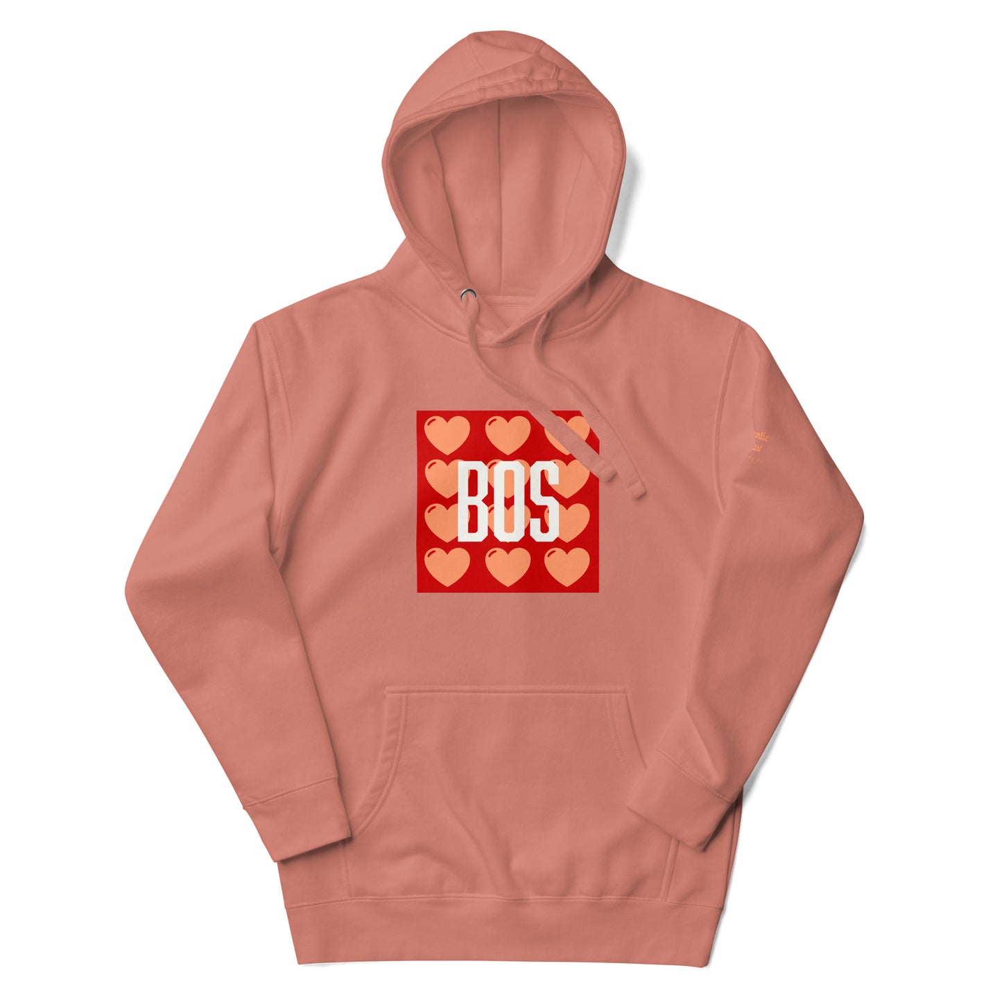 Boston "BOS" Hoodie with red/pink hearts- rose