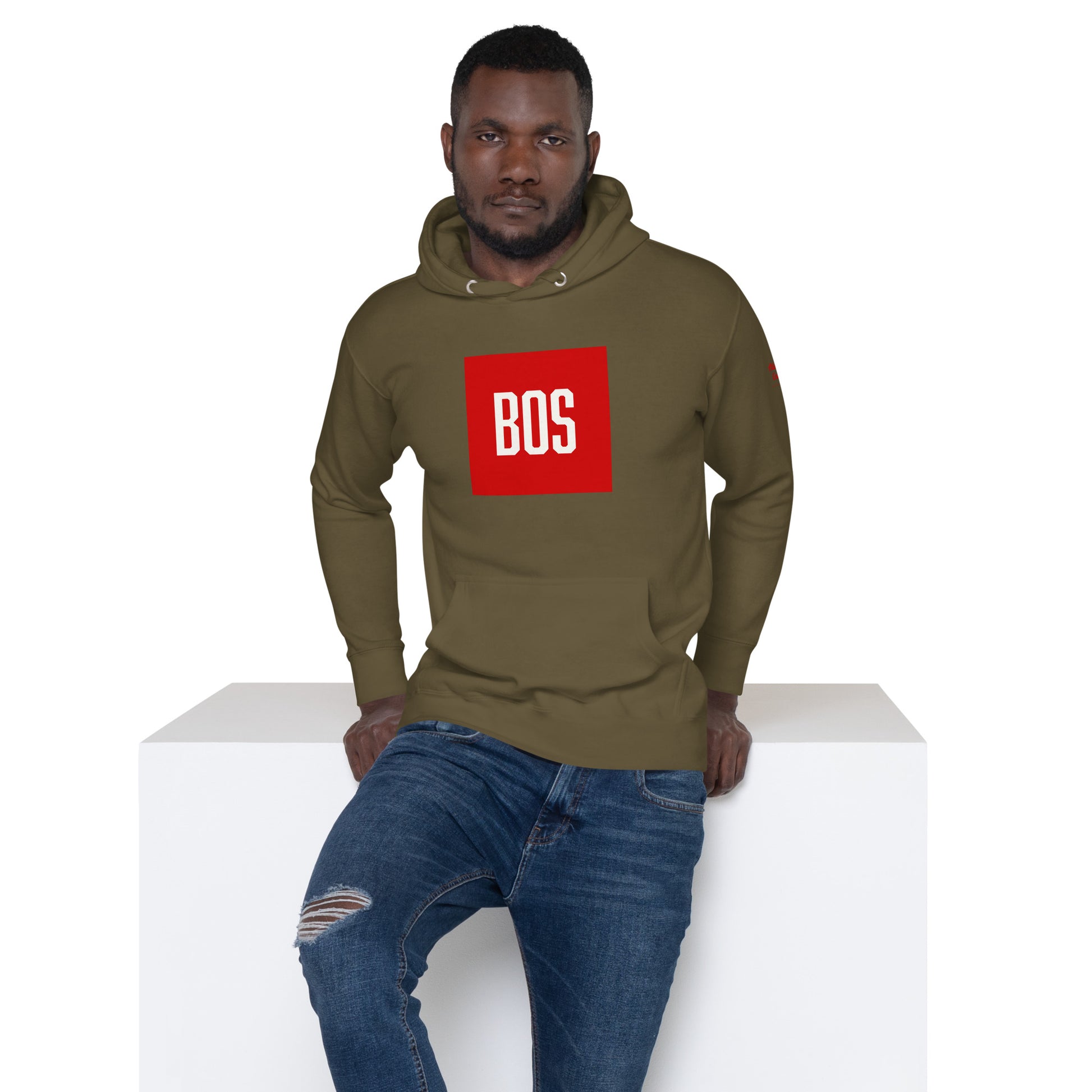 Boston "BOS" Hoodie - army green, on model