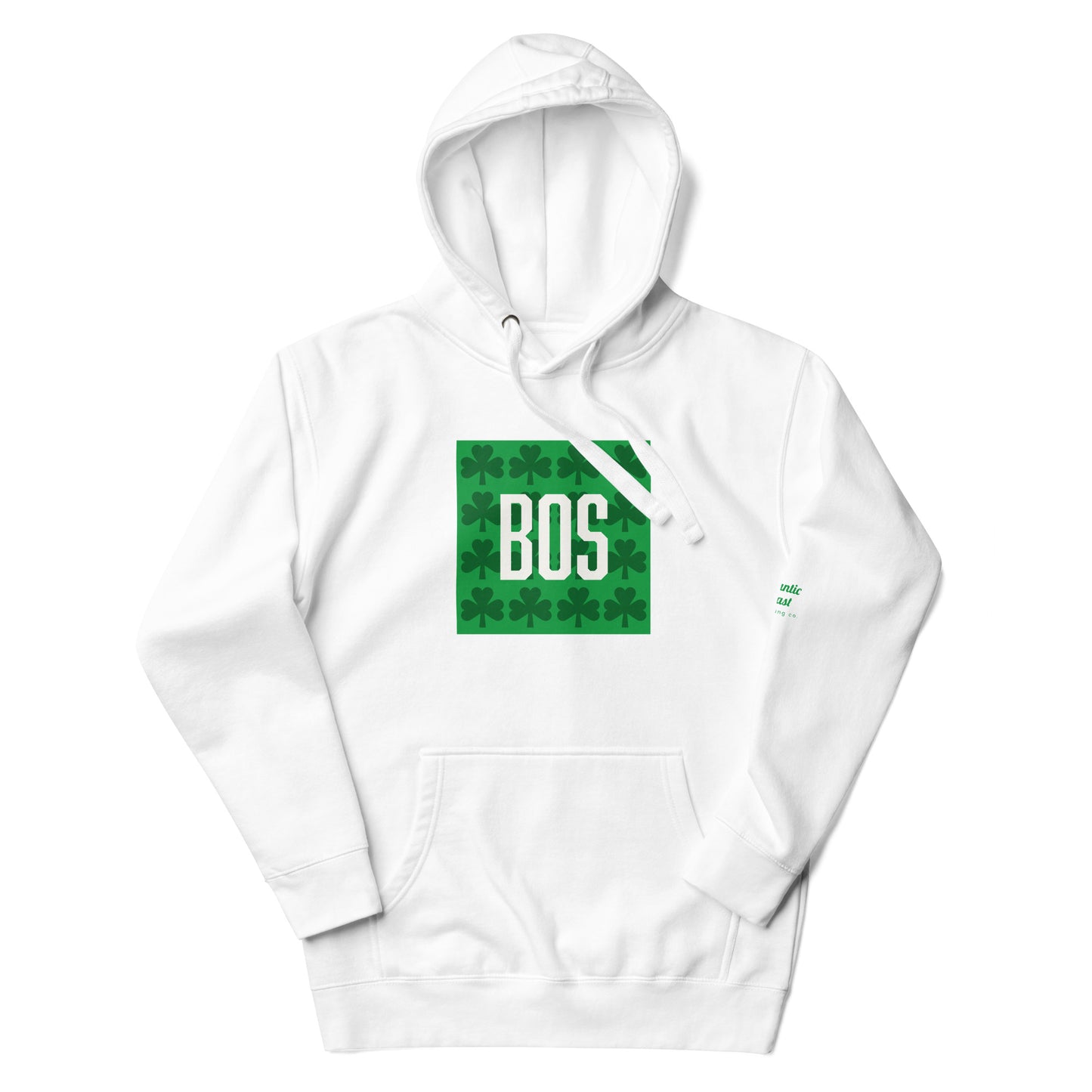 Boston "BOS" Hoodie with Green Shamrocks- white